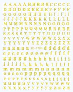 3D embossed yellow alphabet nail stickers with A-Z letters and adhesive backing JO-1784