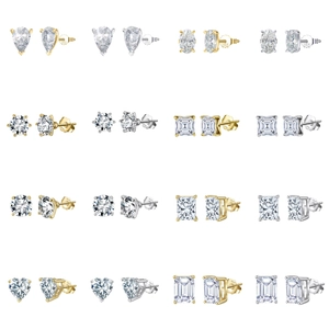 S925 sterling silver earrings set with various zircon cuts in gold and silver finishes