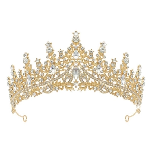 Luxurious gold crystal bridal crown tiara with baroque style rhinestones for wedding styling