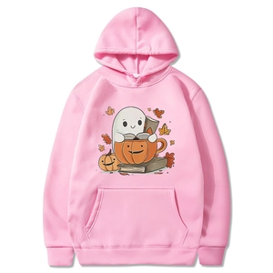 Sweat à capuche rose d'Halloween pour hommes et femmes avec motifs fantôme et citrouille