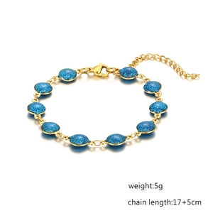Minimalist 18k gold plated stainless steel chain bracelet with blue glitter round charms