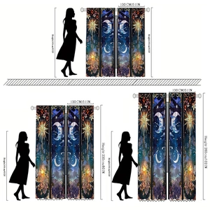 Size comparison chart showing three different heights for celestial sun moon curtains