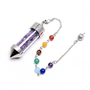 Crystal Pendulum Necklace Chakra Healing Natural Crushed Stone Wishing Bottle Hexagonal Prism Dowsing Jewelry For Women Men