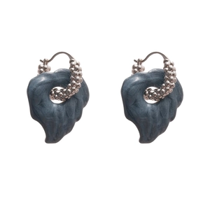 Leaf design drop earrings with silver beads and dark grey marble texture pendants