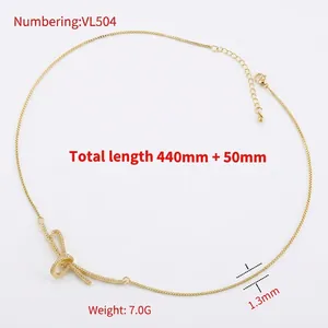 Elegant 18K gold plated ribbon bow necklace with micro-pave cubic zirconia crystals