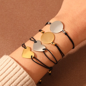 Adjustable Stainless Steel Bracelet 18K Gold Plated Round Heart Pendant Woven Rope Minimalist Fashion Jewelry For Women Gift