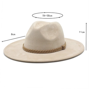 Dimensions du chapeau de cow-boy en daim beige avec bord de 8cm et tour de 56-58cm