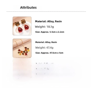 Détails techniques du parure bijoux géométrique en résine ambre avec collier et boucles