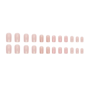 Medium-long square pink aurora glitter press-on nails with 24 pieces on white background