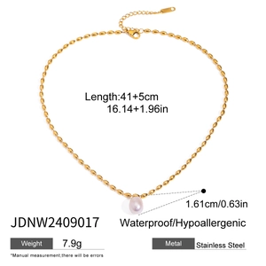 Elegant gold stainless steel pearl pendant necklace, waterproof and hypoallergenic jewelry