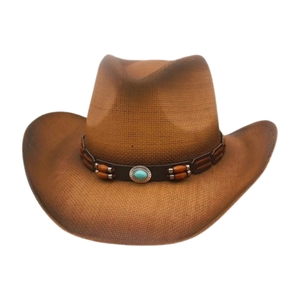 Western Cowboy Straw Hat Wide Brim Sun Protection Retro Bohemian Woven Ethnic Wood Bead Turquoise For Women Men