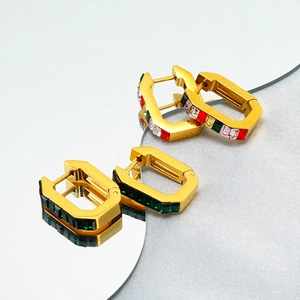 French vintage geometric earrings in titanium steel with zircon buckle design