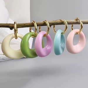 Oval Candy Color Resin Hoop Earrings Stainless Steel Gold Plated Minimalist Sweet Jewelry For Women