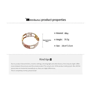 Detail specifications of tricolor alloy stretch bracelet with hollow scroll patterns