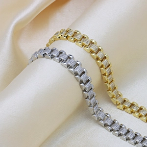 Bracciale hip hop a catena tank placcato oro 18k con zirconi in finitura oro e argento