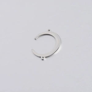 Polished silver stainless steel crescent moon connector with dual rings for jewelry making