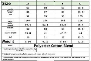 Detailed size chart for long sleeve plaid blouse including bust and length dimensions