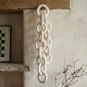 Minimalist ceramic chain link wall decor in cream white for wabi-sabi style home styling