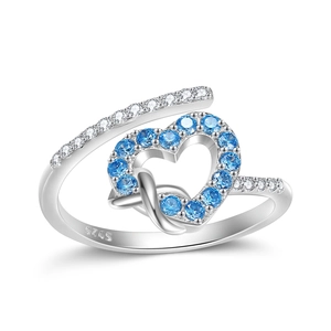 S925 Sterling Silver Blue Heart Zirconia Adjustable Open Ring For Women Minimalist Inlaid Infinite Design Fashion Jewelry Gift