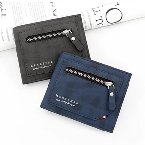 Detail view of matte short bifold wallets with cross pattern and zip coin pocket