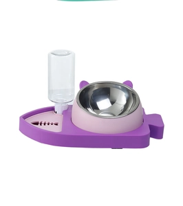 Détail de la station d'alimentation pour chat avec bol inox et réservoir d'eau auto
