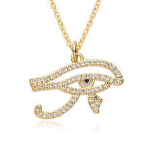 Golden Eye of Horus necklace with micro-paved white zircons and black enamel detail