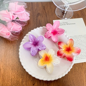 Plumeria Flower Hair Claw Clip Plastic Acrylic Resin Sweet Gradient Floral Shark Clips For Women Girls Styling Accessories