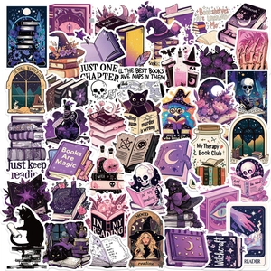 50pcs purple gothic smut reader stickers for laptop and guitar featuring magic books