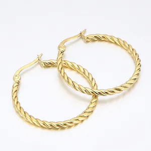 Twisted Hoop Earrings Stainless Steel 18K Gold Plated Lightweight Geometric Elegant Fashion For Women
