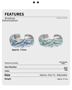 Detailed specs of S925 sterling silver ring showing texture and 7.7mm width parameters
