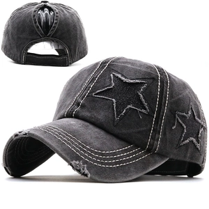 Cappello Da Baseball In Cotone Lavato Da Donna Con Foro Per Coda Di Cavallo Distressed Patch Stella Glitterata Sole