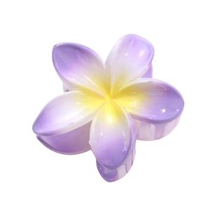Summer frangipani flower hair claw clip with purple and yellow gradient petals