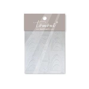 Close-up of Tomoni P-5 nail art stickers with embossed geometric arc line patterns