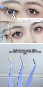 Precision lavender eyelash tweezers with fine tips and protective cap for lash application