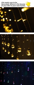 Close-up of LED wishing ball curtain lights with warm white and RGB color light modes