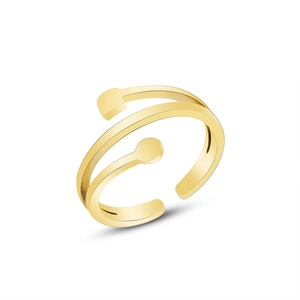 Irregular 18K gold plated stainless steel open ring with square and round geometric shapes