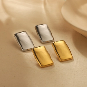 Geometric Rectangle Stud Earrings Stainless Steel Gold Plated Irregular Liquid Metal Surface Retro Fashion For Women