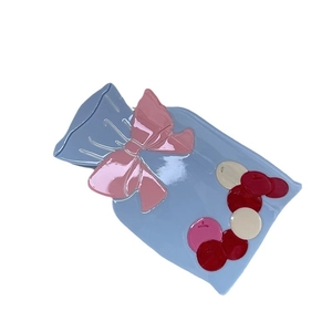 Cute blue acetate fruit bottle hair claw clip with pink bow and colorful candy dots