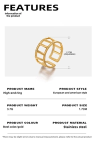 Detail specifications of 18K gold plated stainless steel hollow adjustable ring