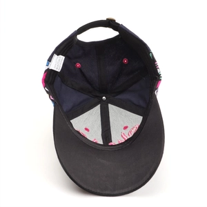 Macro view of cotton baseball cap interior with quality embroidery and adjustable buckle