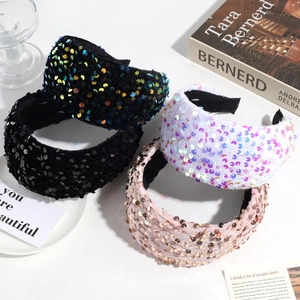 Set of four velvet sequin headbands in black, white, and pink for women and girls