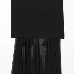 Elegant black long dress featuring stylish mesh paneling and premium polyester fabric