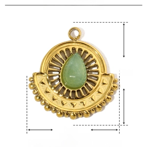 Detail specifications of 16mm gold stainless steel drop natural stone pendant 1.2g