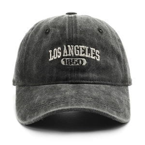Vintage washed charcoal cotton baseball cap with Los Angeles 1950 embroidery