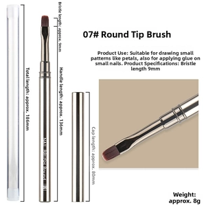 Detail view of size 07 round nail art brush with dimensions and silver metal components