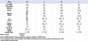 Detailed size chart for herringbone blazer and skirt set featuring XS to L measurements