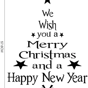 Christmas tree wall sticker with holiday greetings and stars design, 57.6cm height