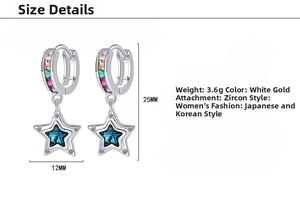 Detailed dimension chart showing a small blue star earring with 25mm height and 12mm width