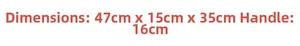 Detailed dimensions of the woven beach tote showing a 47cm length and 16cm handle height