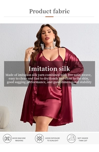Close-up of wine red imitation silk sleepwear set with smooth satin texture details